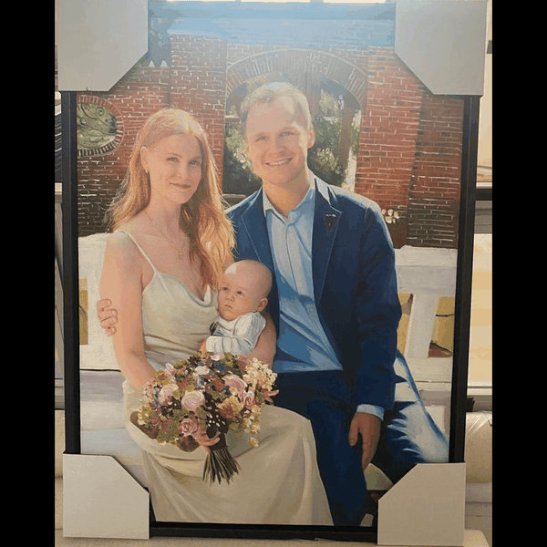 Bryllupsmaleri efter foto – håndmalet maleri af brudepar fra Fototilmaleri.dk