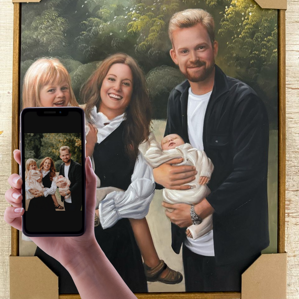 Familieportrætmaleri efter foto – personligt maleri af familien