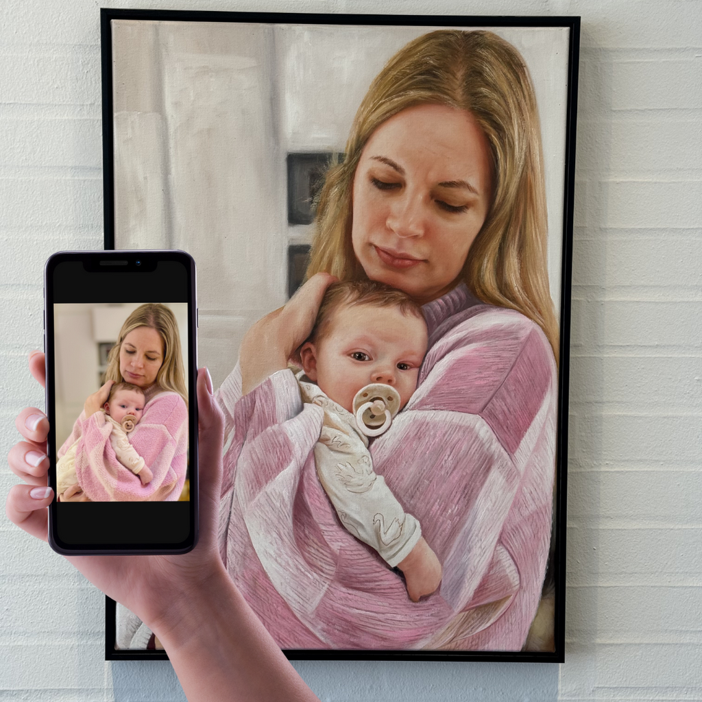 Barselsmaleri efter foto – håndmalet maleri af nyfødt baby